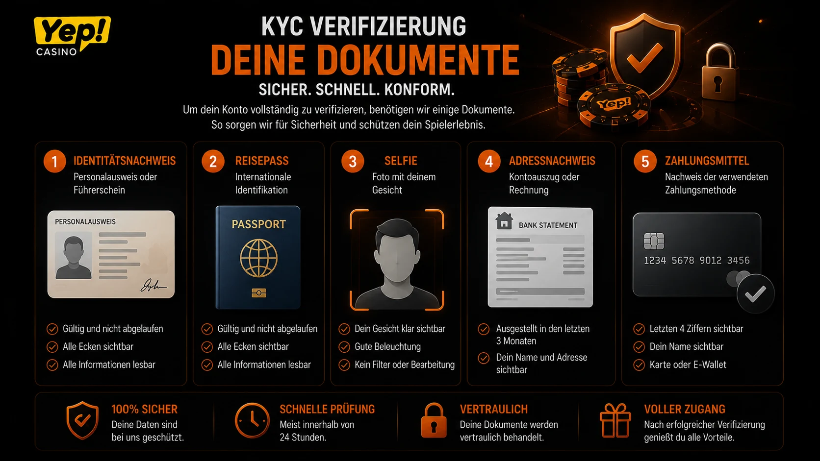 Dokumente für die Yep Casino KYC Verifizierung