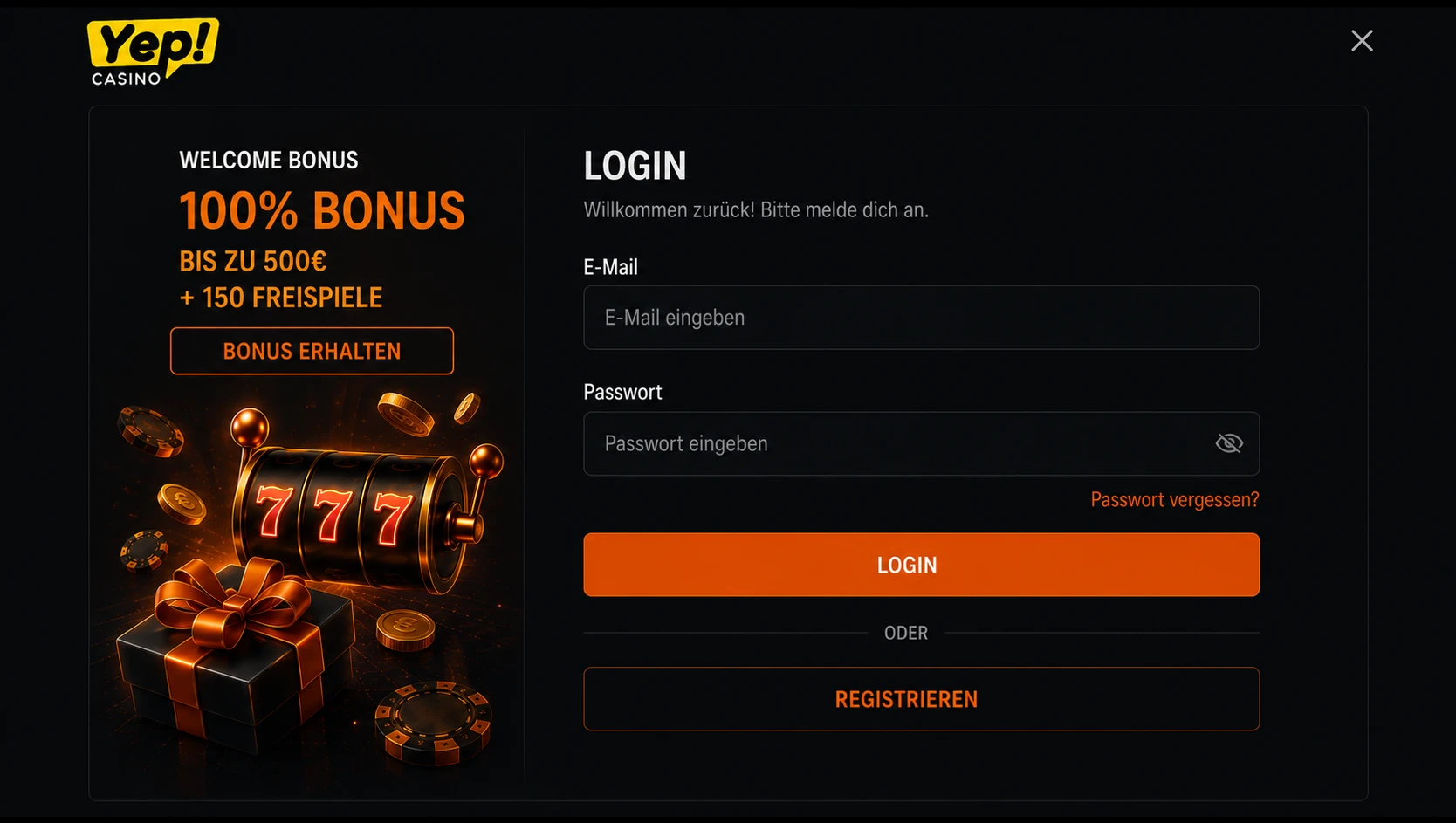 Yep Casino Login für den Zugang zum Spielerkonto