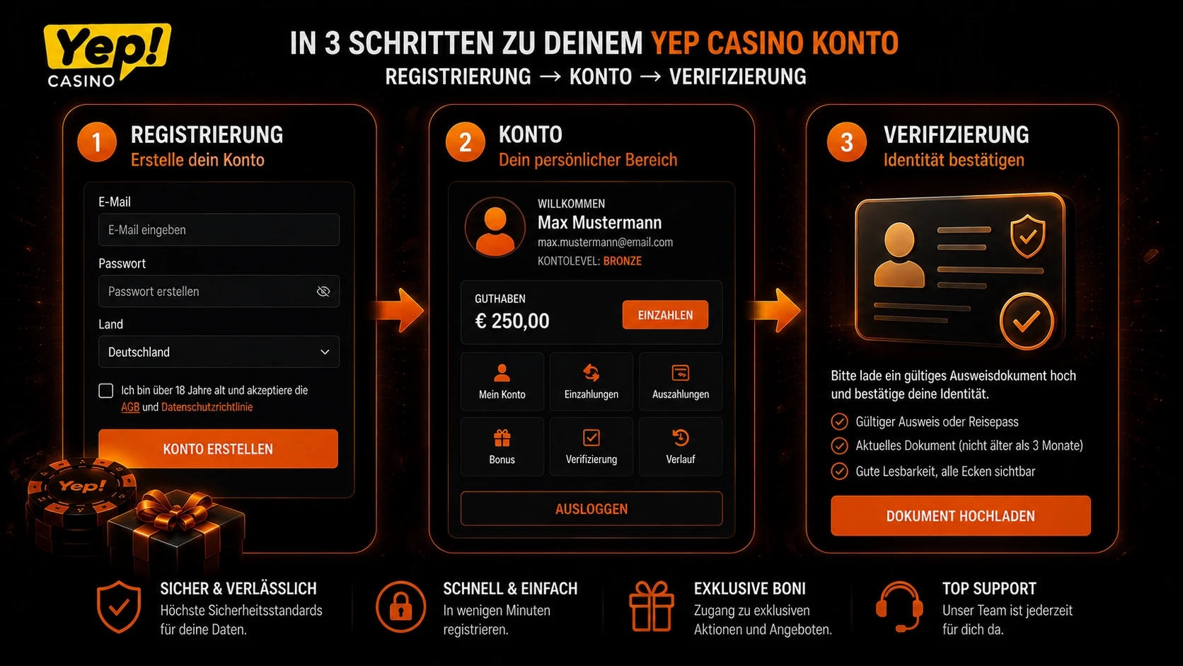 Yep Casino Registrierung und Erstellung eines Spielerkontos